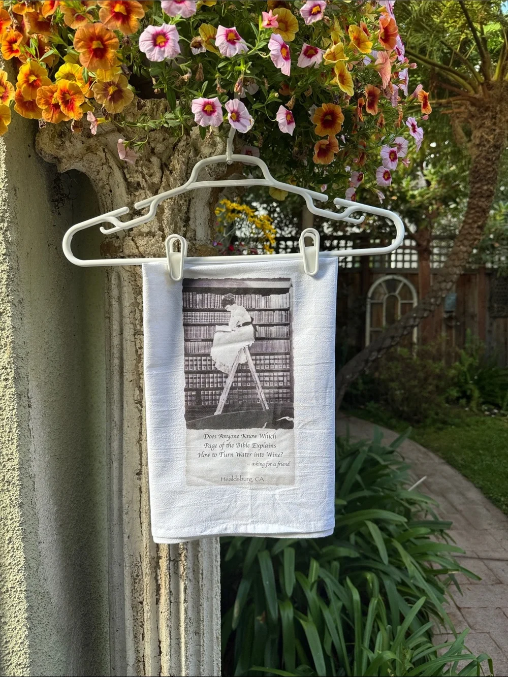 White Decorative Cotton Kitchen Towel with Vintage Library Print